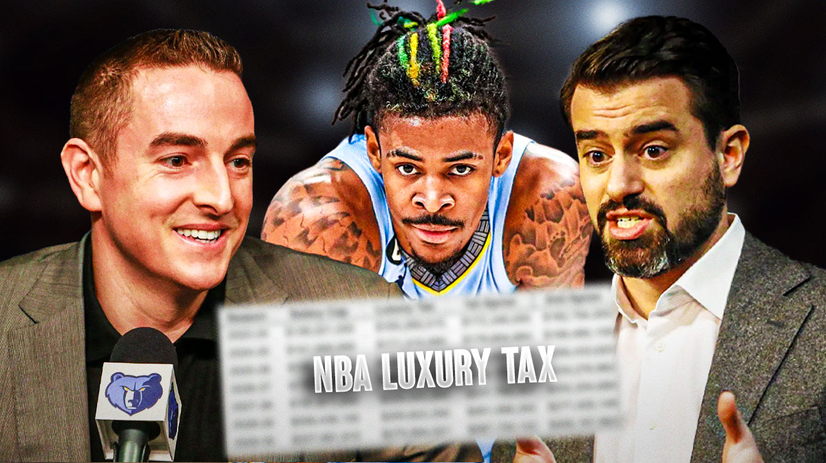 Grizzlies owner Robert Pera, EVP Zach Kleiman, Ja Morant A blank 'NBA luxury tax' check