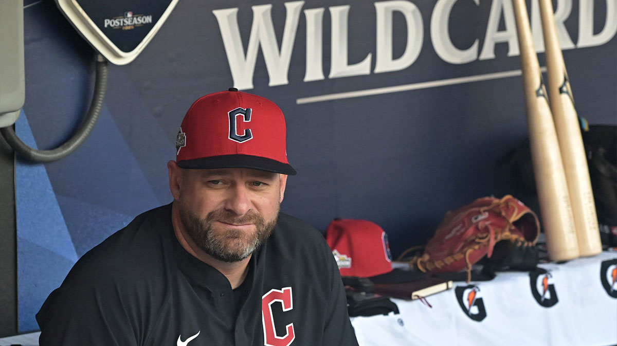 Cleveland Guardians manager Stephen Vogt (12) before game three of the Wildcard round for the 2025 MLB playoffs at Progressive Field.