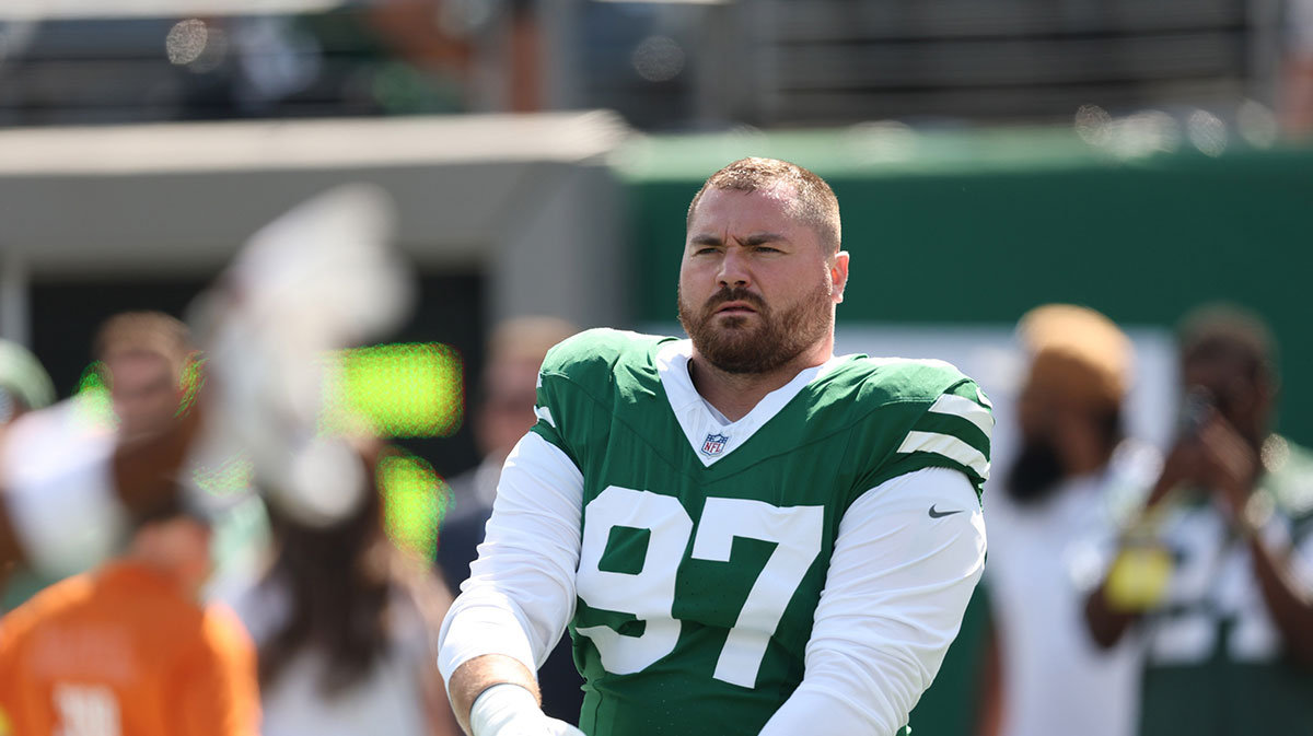 New York Jets defensive tackle Harrison Phillips (97) before the game against the Buffalo Bills at MetLife Stadium. 