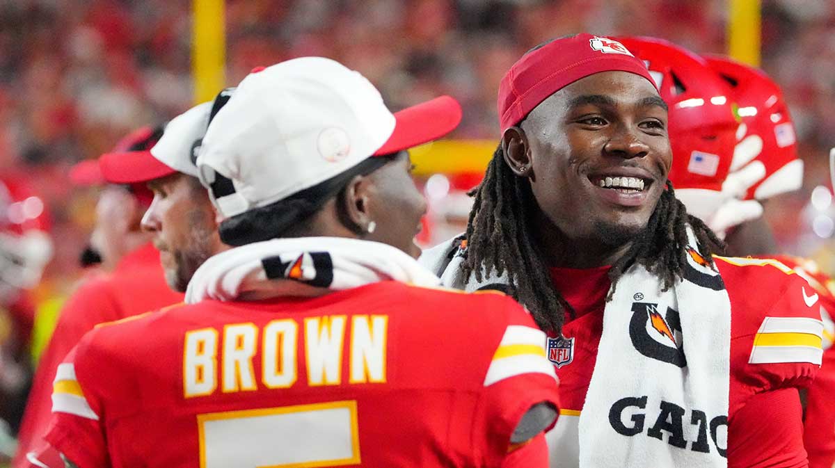 Kansas City Chiefs wide receivers Hollywood Brown and Rashee Rice, who is serving his six-game suspension from the NFL.