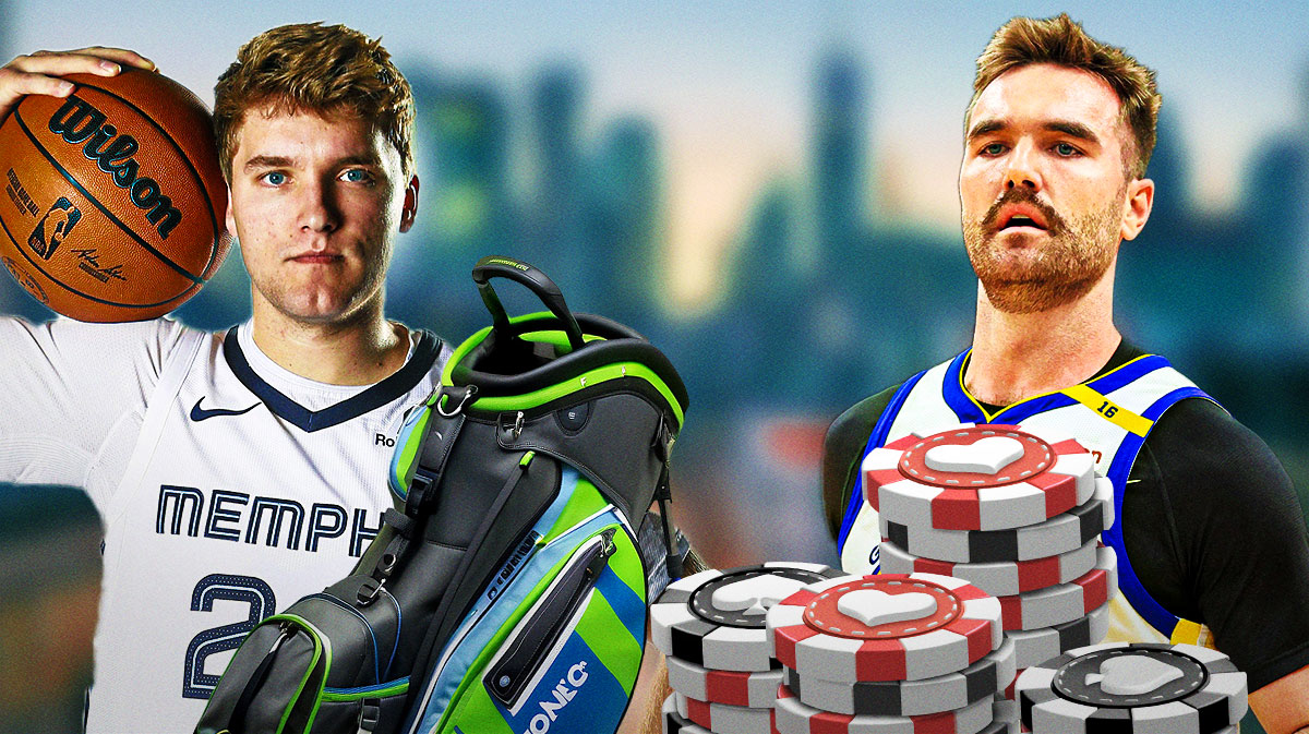 Cam Spencer (Grizzlies) with a golf bag. Pat Spencer (Warriors) with some poker chips.