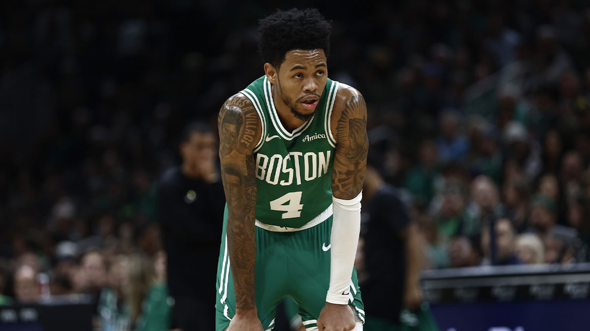 Boston Celtics guard Anfernee Simons (4) during the second quarter against the Philadelphia 76ers at TD Garden.
