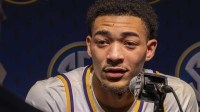 LSU Tigers forward Jalen Reed talks with the media during SEC Media Days at Grand Bohemian Hotel.