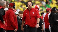 Indiana Hoosiers head coach Curt Cignetti looks up at the scoreboard against the Oregon Ducks during the second quarter at Autzen Stadium