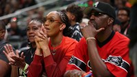 Las Vegas Aces forward A’ja Wilson and boyfriend Miami Heat player Bam Adebayo watch the three-point contest during the 2025 WNBA All Star Skills Challenge at Gainbridge Fieldhouse.