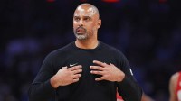 Houston Rockets head coach Ime Udoka reacts during a game against the Oklahoma City Thunder at Paycom Center.
