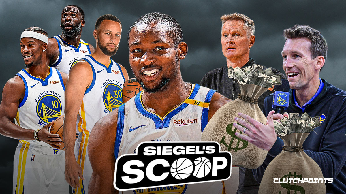 Siegel's Scoop - Warriors' Jonathan Kuminga next to teammates and Mike Dunleavy Jr/Steve Kerr