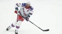 New York Rangers center J.T. Miller (8) warms up before the game against the Pittsburgh Penguins at PPG Paints Arena.