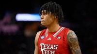 Texas Tech Red Raiders forward JT Toppin (15) walks downcourt during the second half against the Florida Gators during the West Regional final of the 2025 NCAA tournament at Chase Center.
