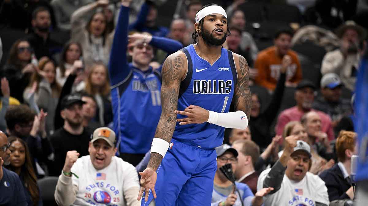 Dallas Mavericks guard Jaden Hardy (1) in action during the game between the Dallas Mavericks and the Portland Trail Blazers at the American Airlines Center.