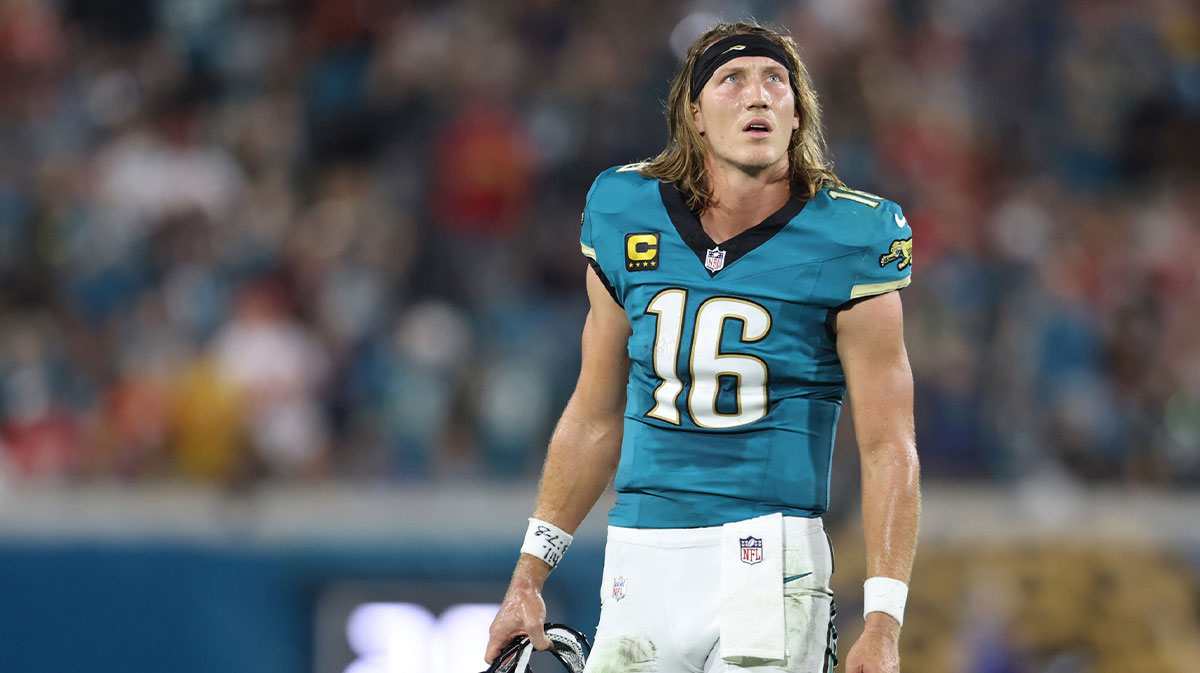 Jacksonville Jaguars quarterback Trevor Lawrence (16) during the first half against the Kansas City Chiefs at EverBank Stadium.