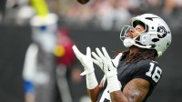 Las Vegas Raiders wide receiver Jakobi Meyers (16) warms up prior to the game against the Chicago Bears at Allegiant Stadium.
