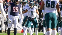Philadelphia Eagles quarterback Jalen Hurts vs.the Chicago Bears, who he will face on Black Friday during the Prime Video NFL broadcast.