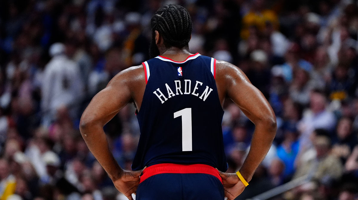 LA Clippers guard James Harden (1) during the fourth quarter against the Denver Nuggets during game five of the first round for the 2025 NBA Playoffs at Ball Arena.