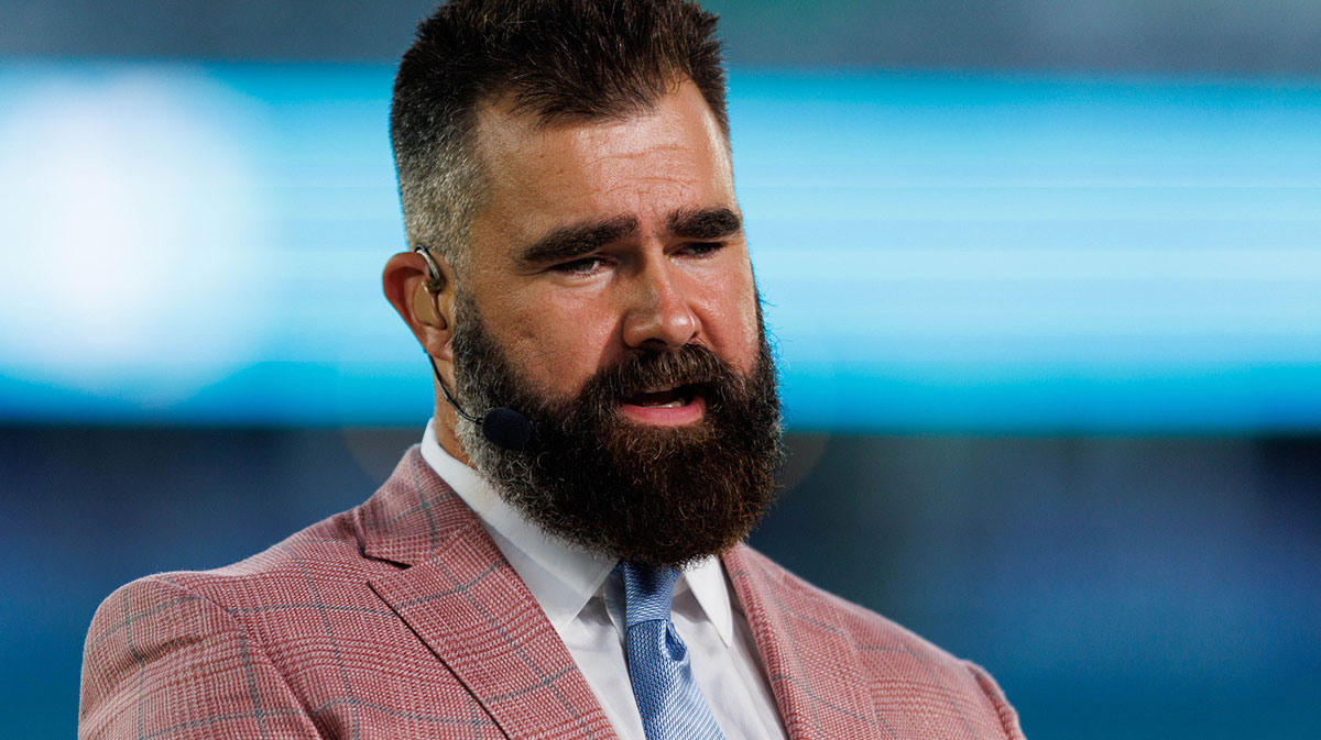 Jason Kelce during a Monday Night Football broadcast between the Kansas City Chiefs and Jacksonville Jaguars.