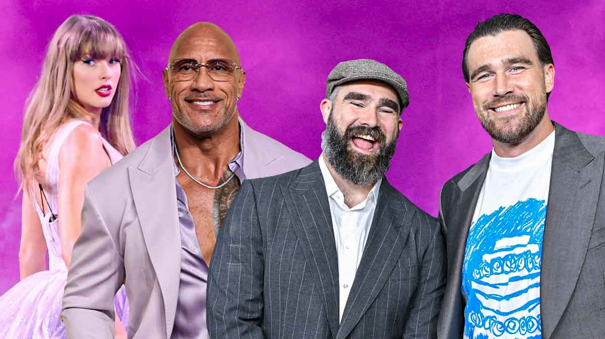 Jason Kelce Travis Kelce Dwayne The Rock Johnson Taylor Swift