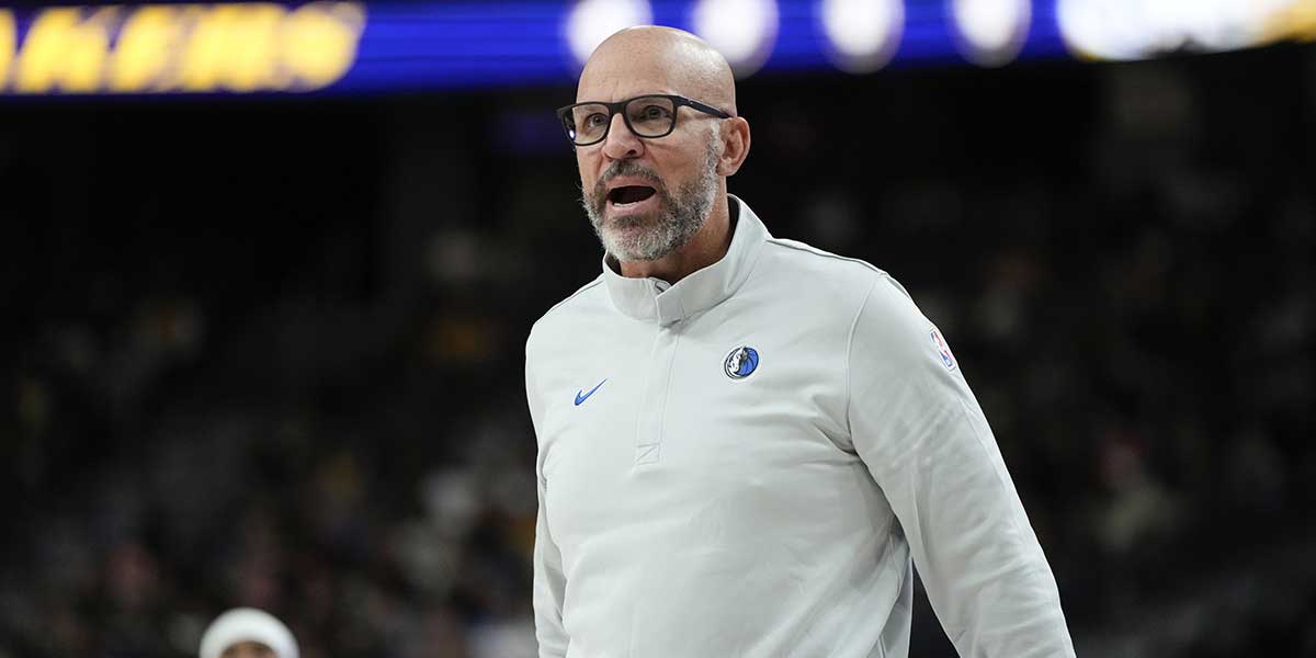 Dallas Mavericks head coach Jason Kidd during the second half against the Los Angeles Lakers at T-Mobile Arena.