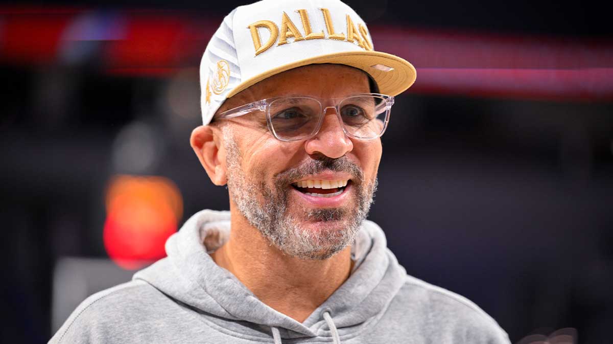 Dallas Mavericks head coach Jason Kidd looks on before the game between the Dallas Mavericks and the Oklahoma City Thunder at Dickie's Arena.