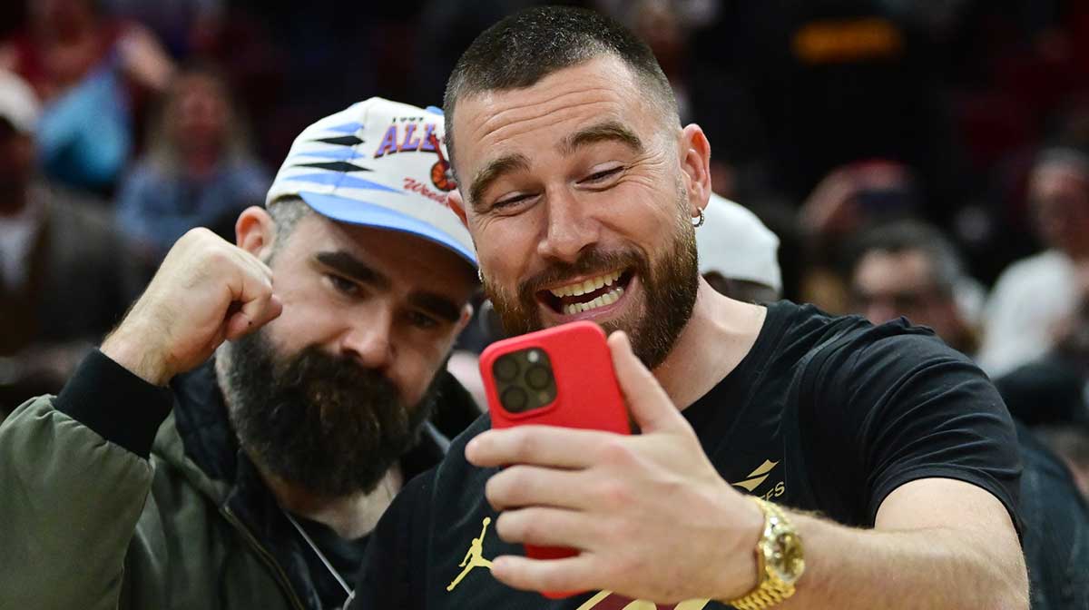 Jason and Travis Kelce, who reacted to Taylor Swift's new album, The Life of a Showgirl, featuring her song Wood.