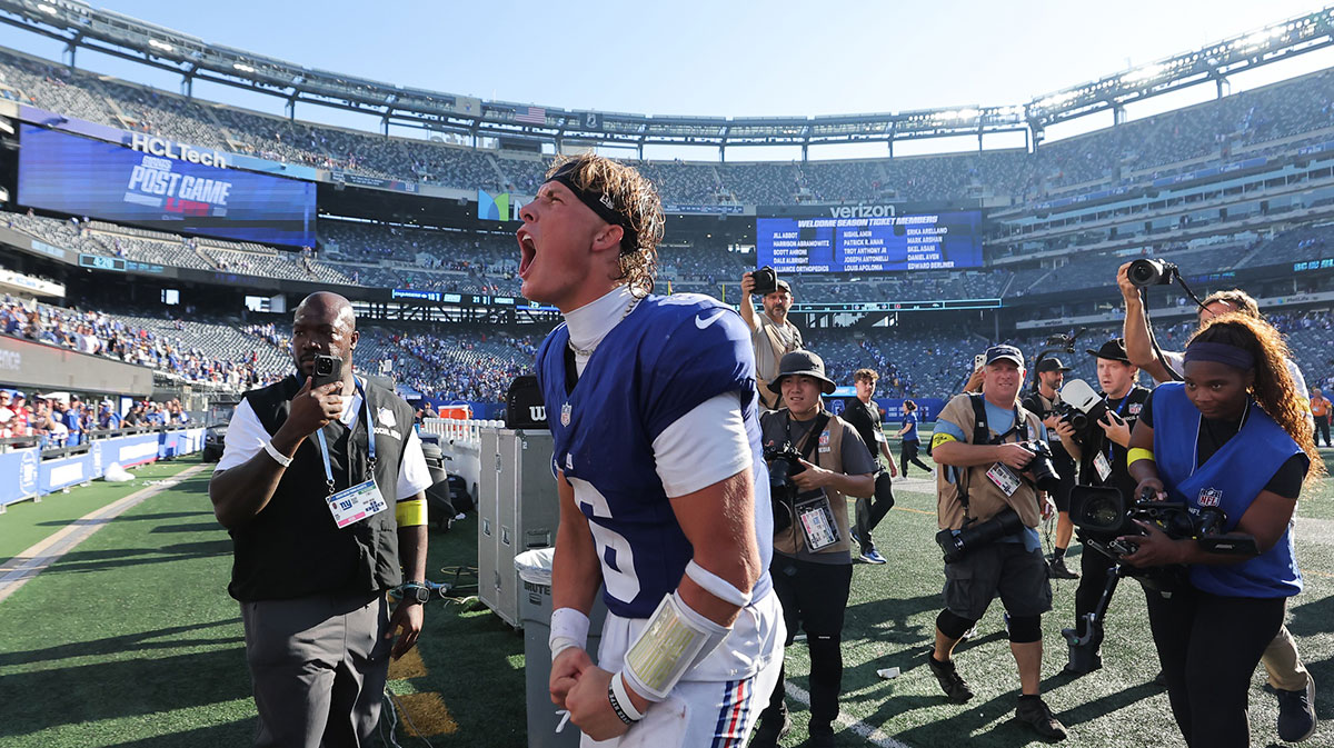 New York Giants quarterback Jaxson Dart, who led the Brian Daboll-coached team to a win in Week 4 against the Los Angeles Chargers.