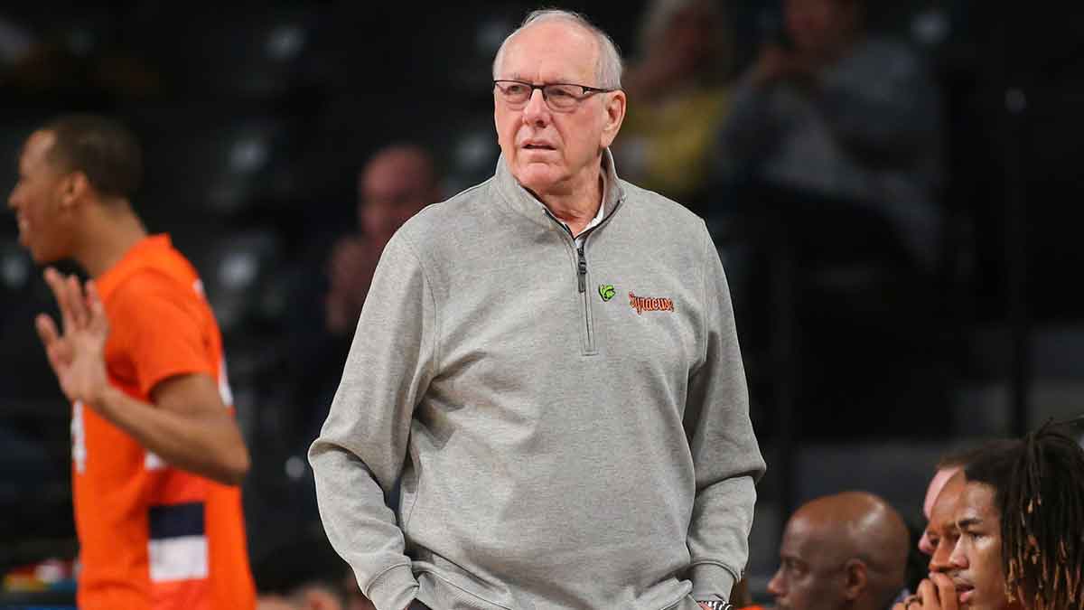 Syracuse Orange head coach Jim Boeheim on the sideline against the Georgia Tech Yellow Jackets in the first half at McCamish Pavilion.
