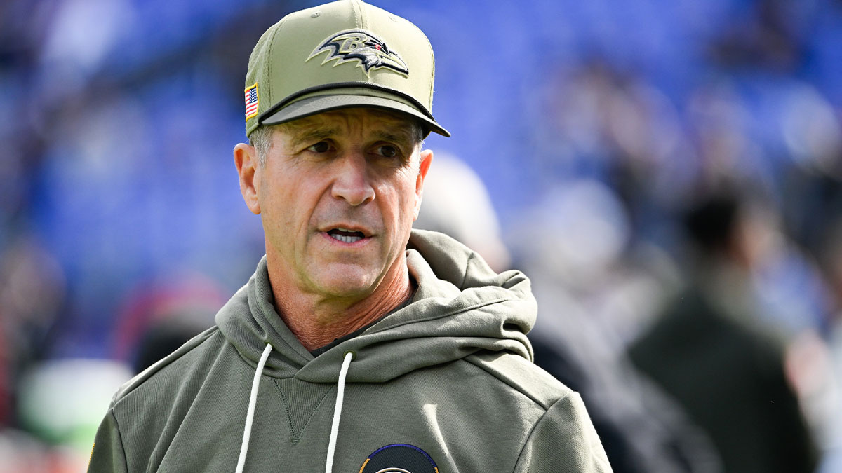 Baltimore Ravens head coach John Harbaugh looks on before the game against the Chicago Bears at M&T Bank Stadium.