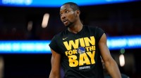 Golden State Warriors forward Jonathan Kuminga (00) stands on the court during warmups against the Minnesota Timberwolves during game four of the second round for the 2025 NBA Playoffs at Chase Center.
