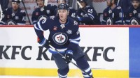 Winnipeg Jets center Jonathan Toews looks up the ice during a game against the Los Angeles Kings in the first period at Canada Life Centre.