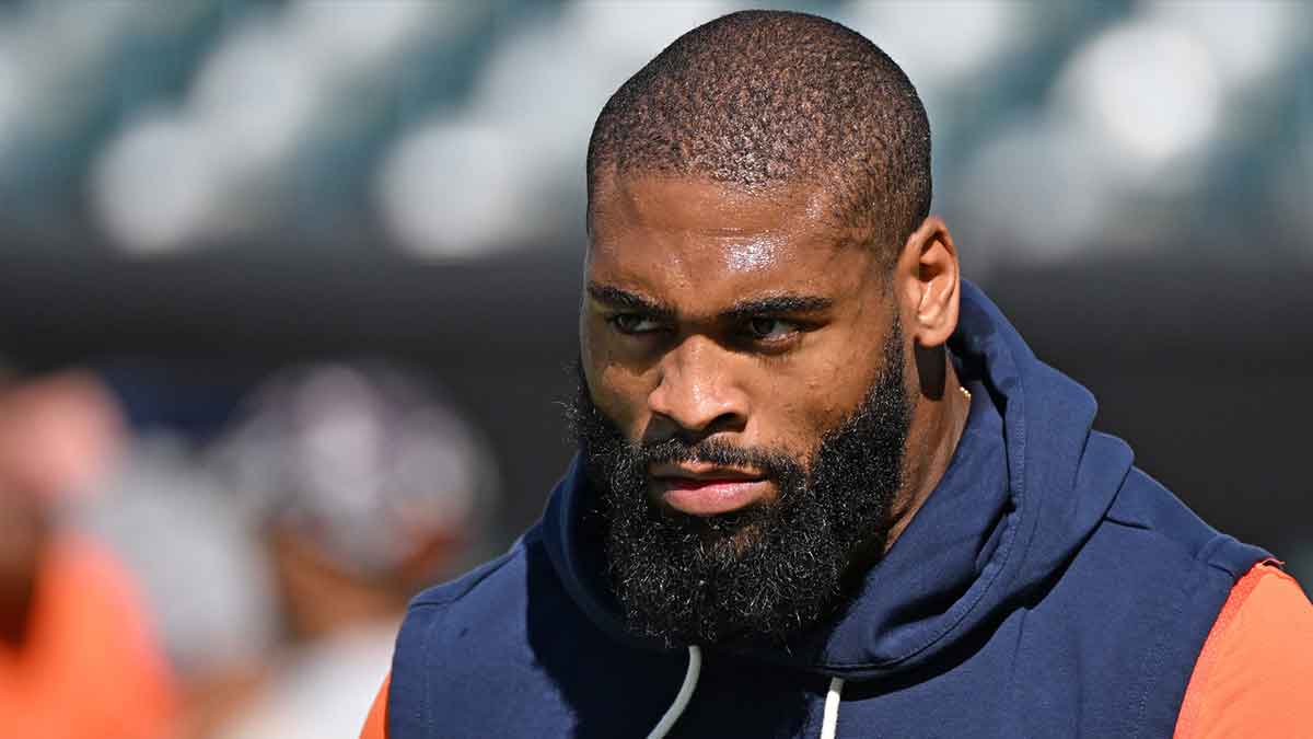 Denver Broncos linebacker Jonathon Cooper (0) during warmups against the Philadelphia Eagles at Lincoln Financial Field.