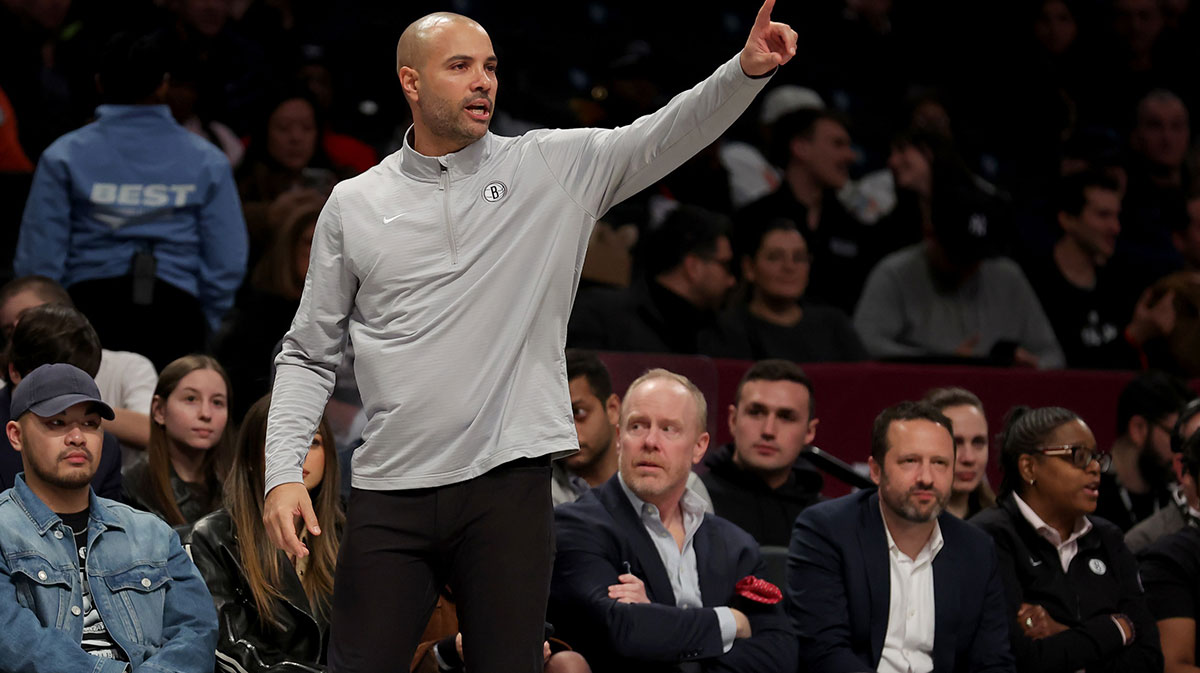 Brooklyn Nets head coach Jordi Fernandez coaches against the Atlanta Hawks during the second quarter at Barclays Center.
