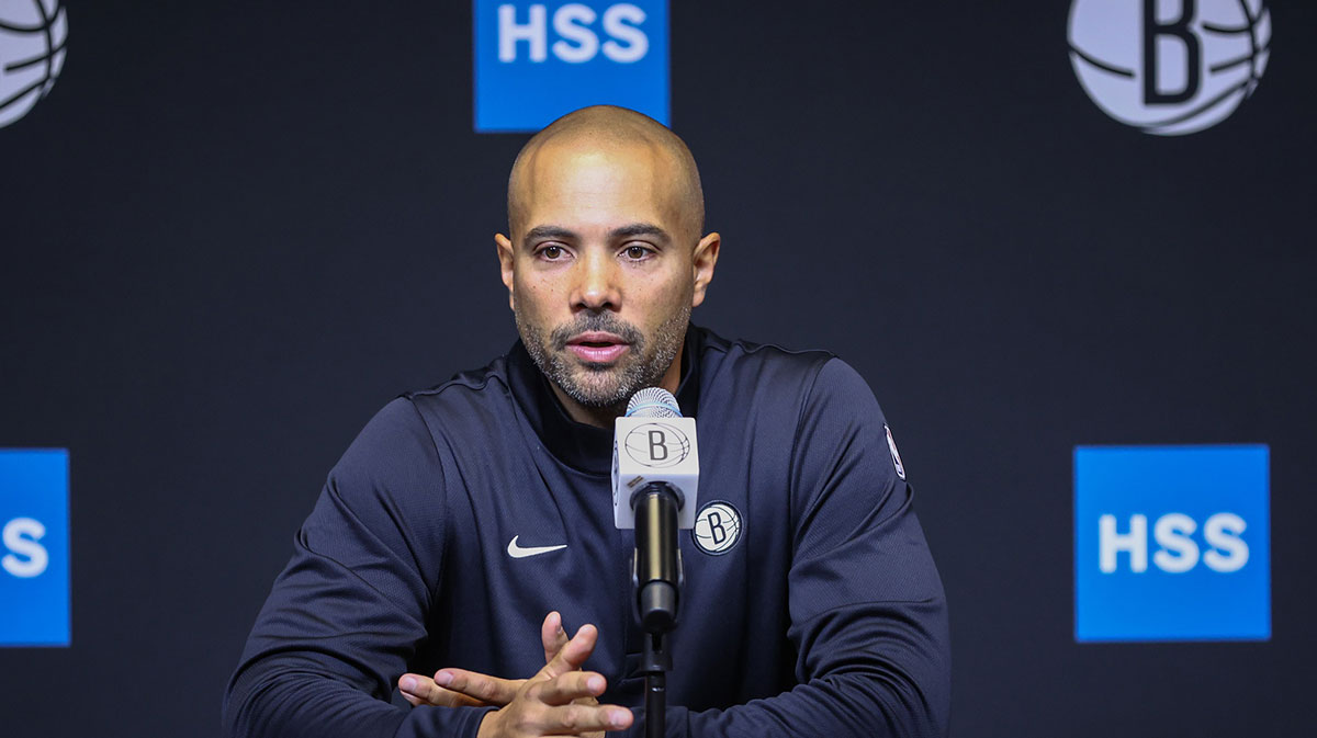 Brooklyn Nets head coach Jordi Fernandez speaks at Media Day.