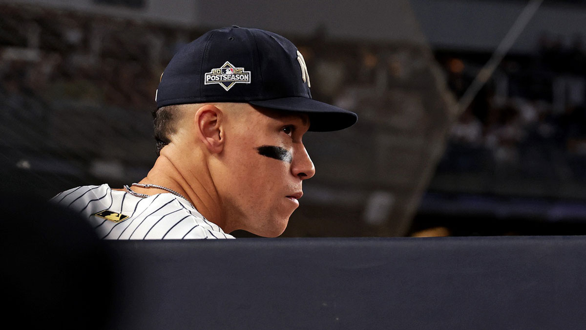 New York Yankees right fielder Aaron Judge (99) takes the field to play against the Toronto Blue Jays during game four of the ALDS round for the 2025 MLB playoffs at Yankee Stadium