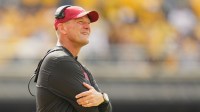 Alabama Crimson Tide head coach Kalen Deboer reacts during the second half of the game against the Missouri Tigers at Faurot Field at Memorial Stadium.