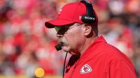 Kansas City Chiefs head coach Andy Reid looks on during the third quarter of the game against the Las Vegas Raiders at GEHA Field at Arrowhead Stadium.