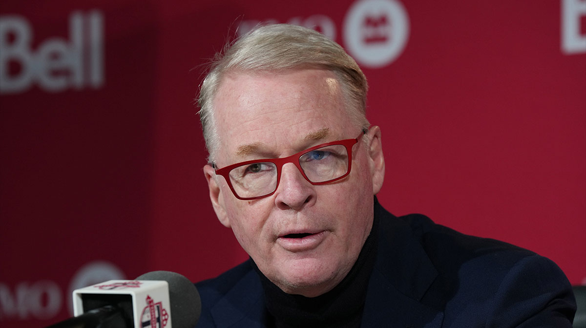 MLSE President and CEO Keith Pelley speaks to the media during the press conference at BMO Training Ground.