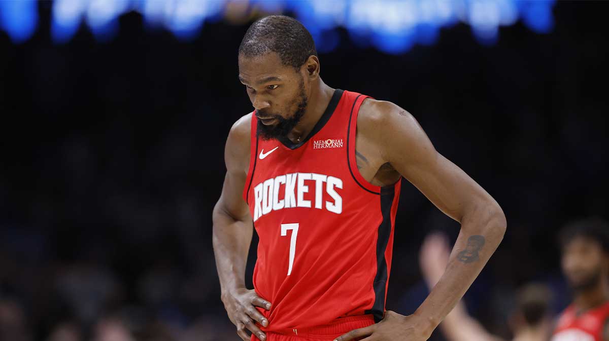 Houston Rockets forward Kevin Durant (7) walks off the court after a play against the Oklahoma City Thunder during double overtime at Paycom Center.