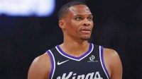 Sacramento Kings guard Russell Westbrook (18) stands during a break in play against the Oklahoma City Thunder during the second quarter at Paycom Center.