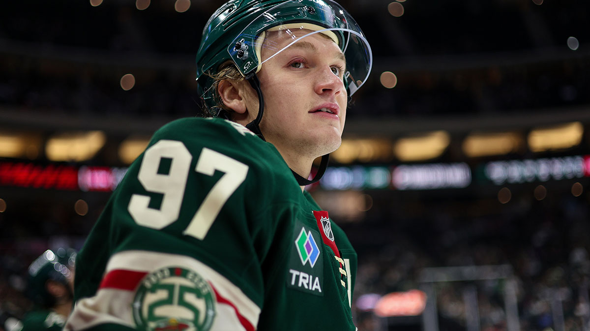 Minnesota Wild forward Kirill Kaprizov (97) looks on during the third period against the Winnipeg Jets at Grand Casino Arena.