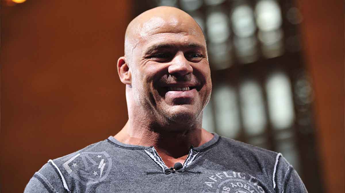 1996 Olympic gold medalist Kurt Angle attends the wrestling meet between Iran and USA at Grand Central Terminal. Iran won the meet 18-8.