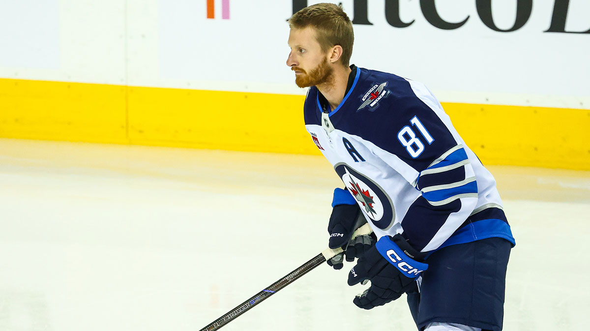 Winnipeg Jets left wing Kyle Connor (81) skates during the warmup period against the Calgary Flames at Scotiabank Saddledome.