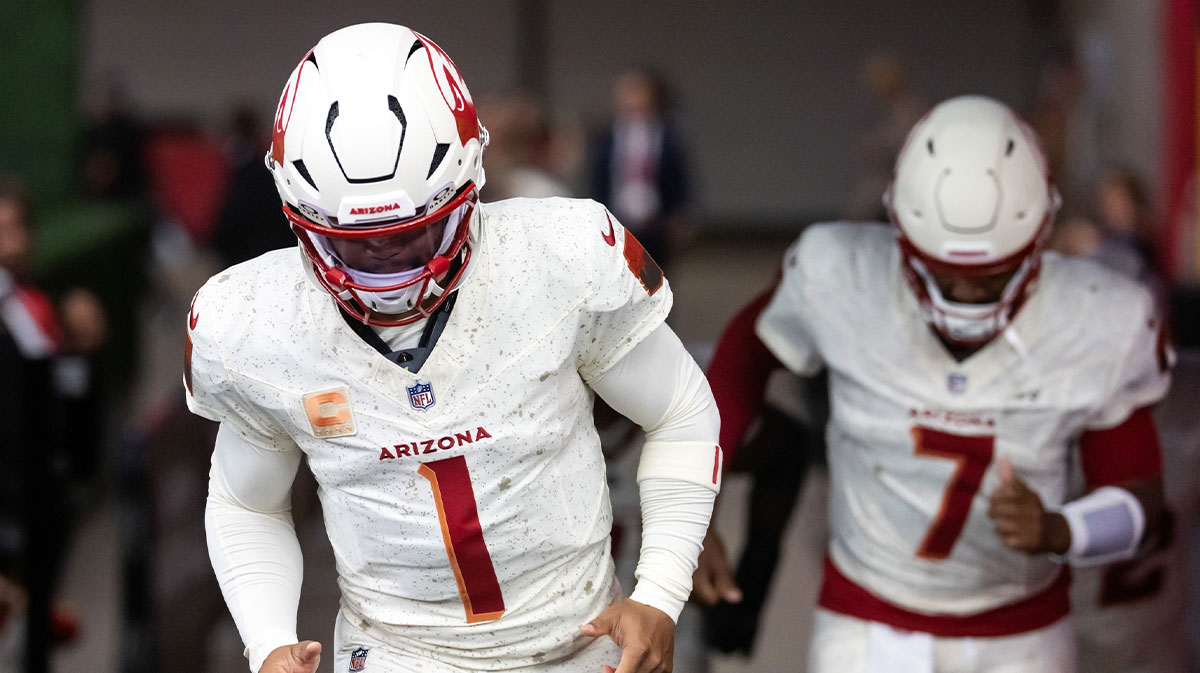 Arizona Cardinals quarterback Kyler Murray (1) and Jacoby Brissett (7) against the Seattle Seahawks at State Farm Stadium.