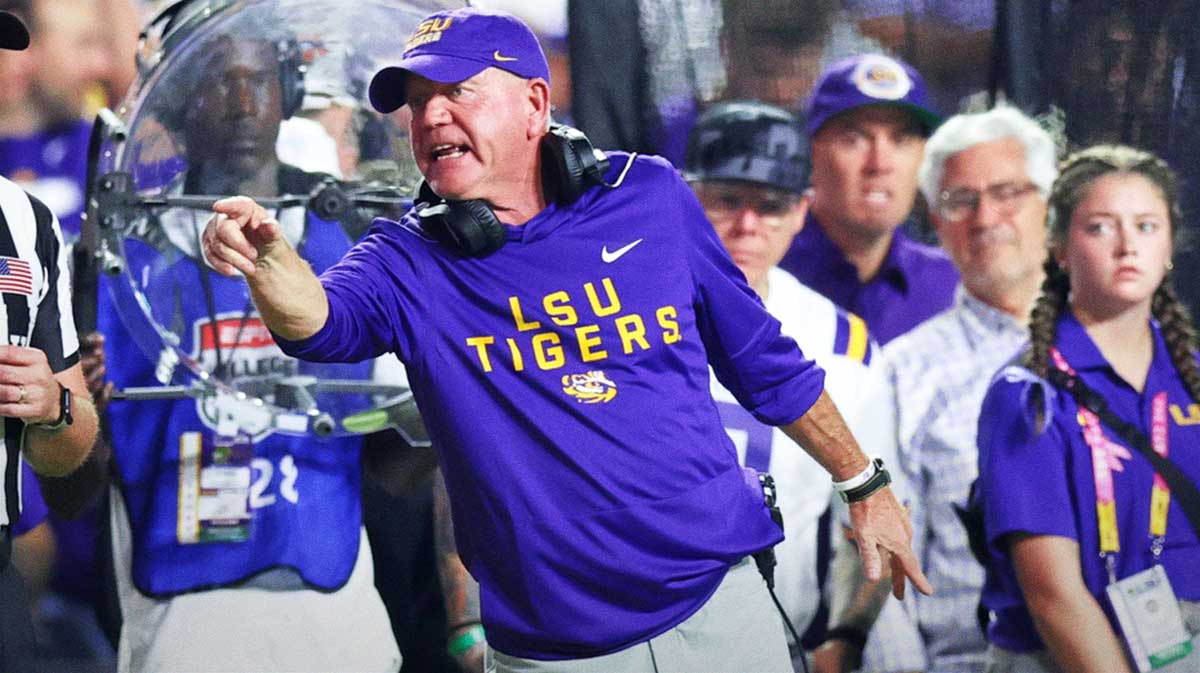 Louisiana State Tigers head coach Brian Kelly during the first half against the Texas A&M Aggies at Tiger Stadium.