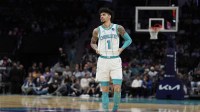 Charlotte Hornets guard LaMelo Ball (1) during a free throw during the first quarter against the Orlando Magic at Spectrum Center.