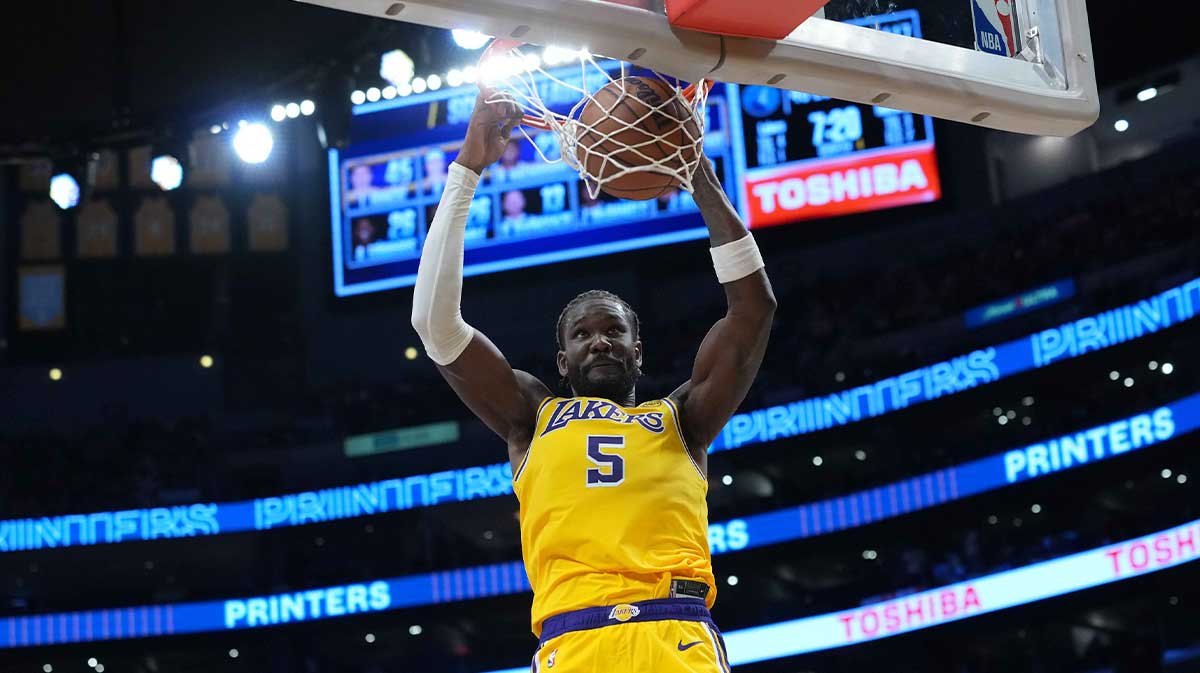 Lakers center Deandre Ayton (5) dunks the ball in the second half against the Minnesota Timberwolves at Crypto.com Arena