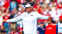 Ole Miss Rebels head coach Lane Kiffin reacts during the second half against the Oklahoma Sooners at Gaylord Family-Oklahoma Memorial Stadium.