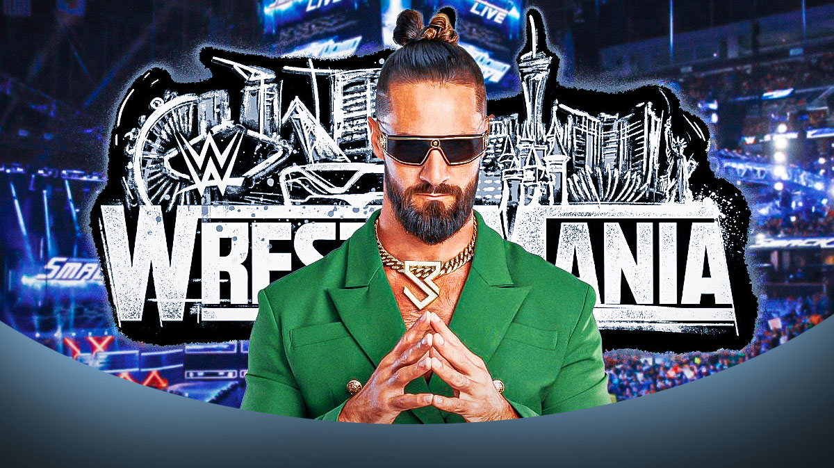 Seth Rollins, who is dealing with an injury, with WWE WrestleMania 42, logo.