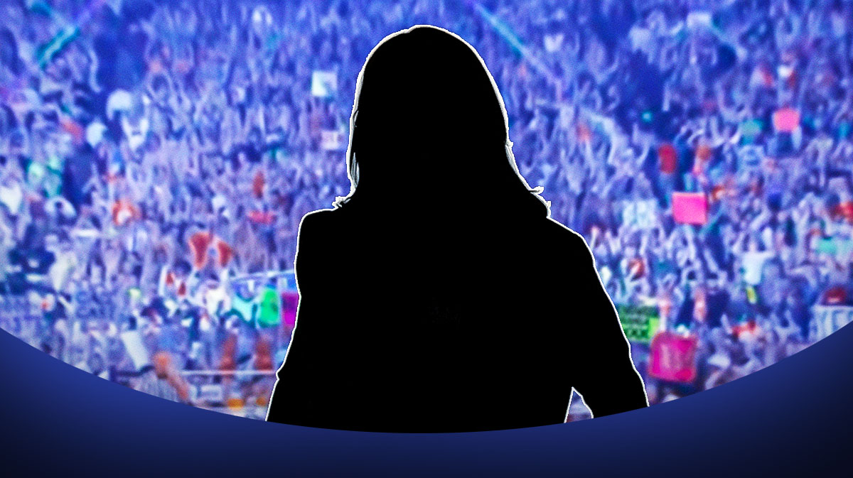 Silhouette of WWE Superstar AJ Styles with crowd background.