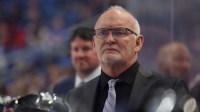 Buffalo Sabres head coach Lindy Ruff watches his team play during the first period against the Columbus Blue Jackets at KeyBank Center.