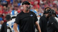 Detroit Lions head coach Dan Campbell during the first half at GEHA Field at Arrowhead Stadium.