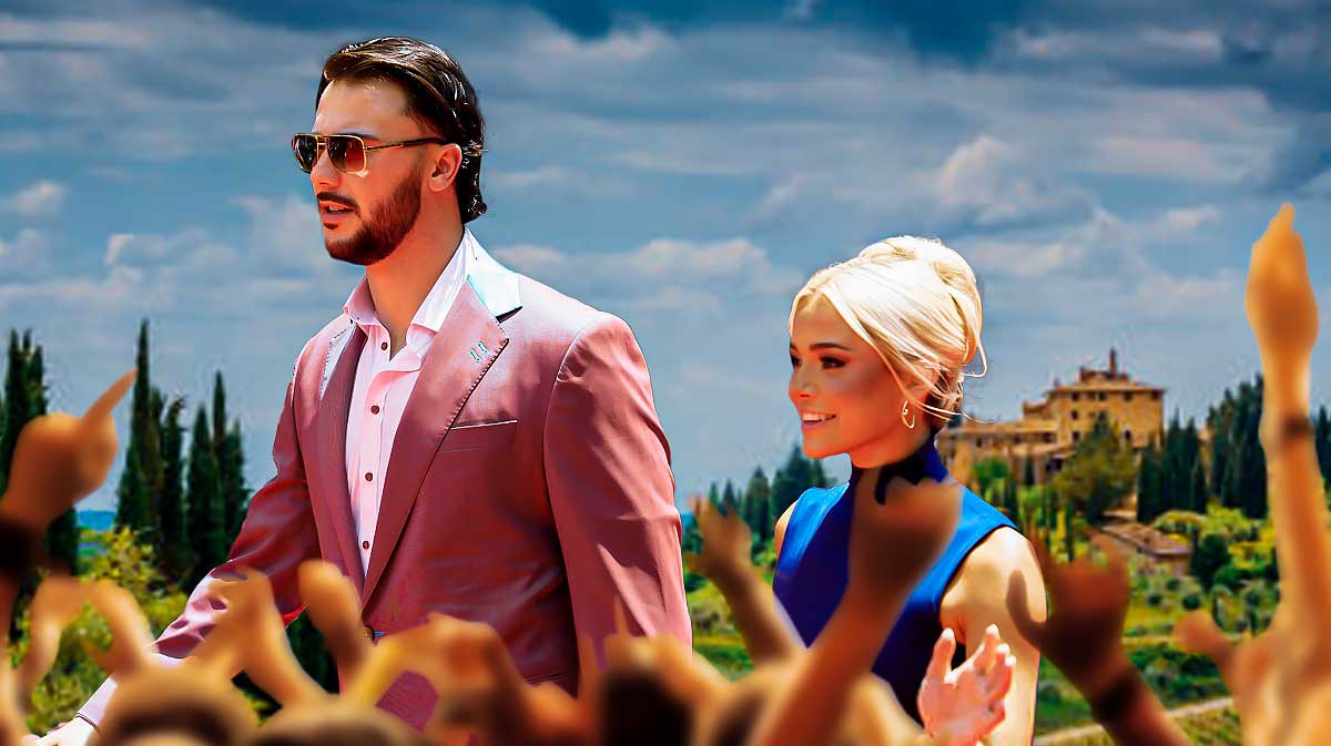 Olivia Livvy Dunne and Paul Skenes with Europe background.